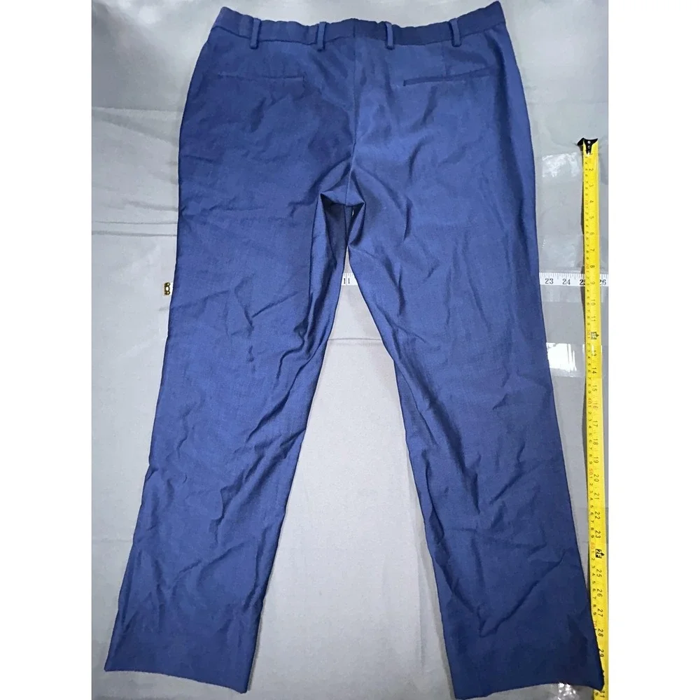 T.M. Lewin Dress Pants Mens 37R Blue Wool Mohair Trafalgar Slim Fit Flat Front